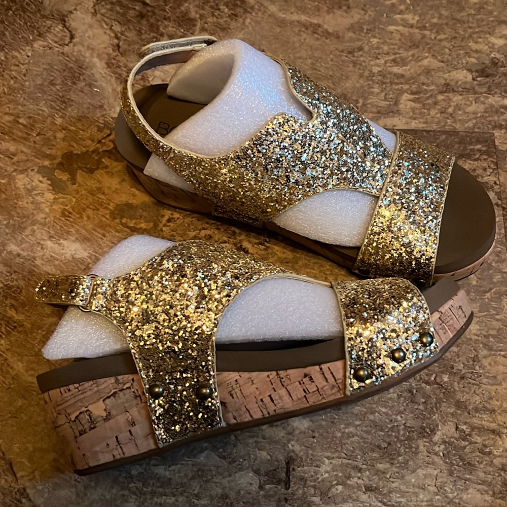 Gold Glitter Refreshing Corkys Wedge Sandals